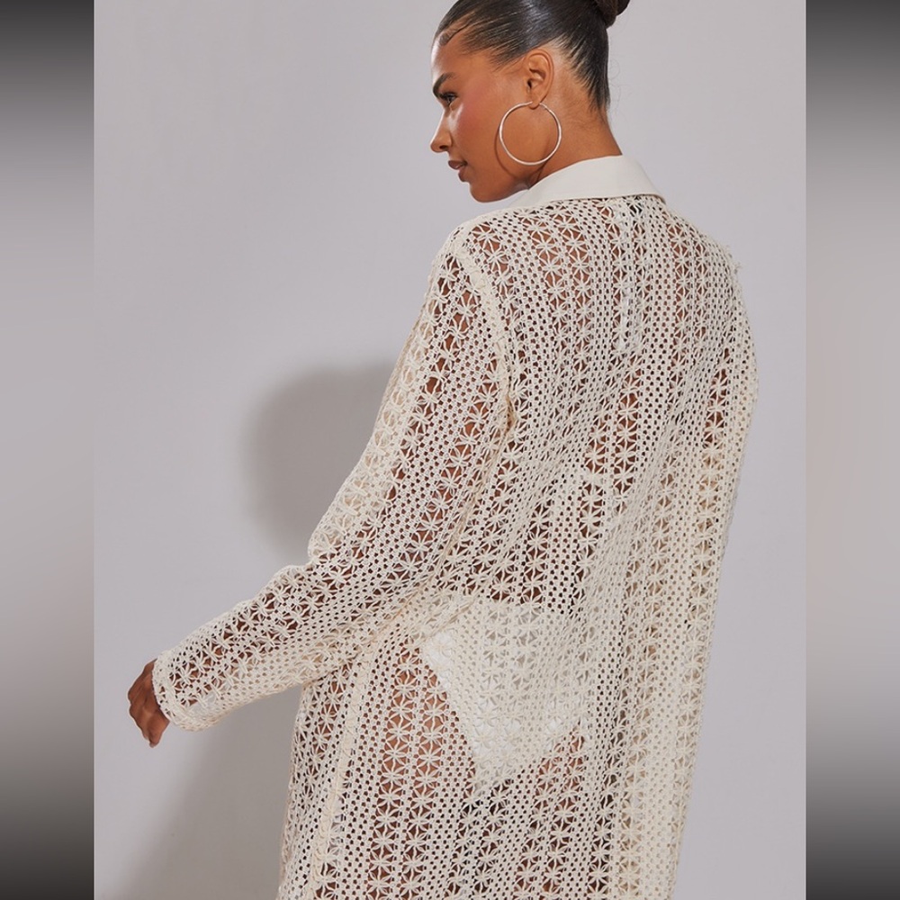 Cream Crochet Oversized Beach Shirt